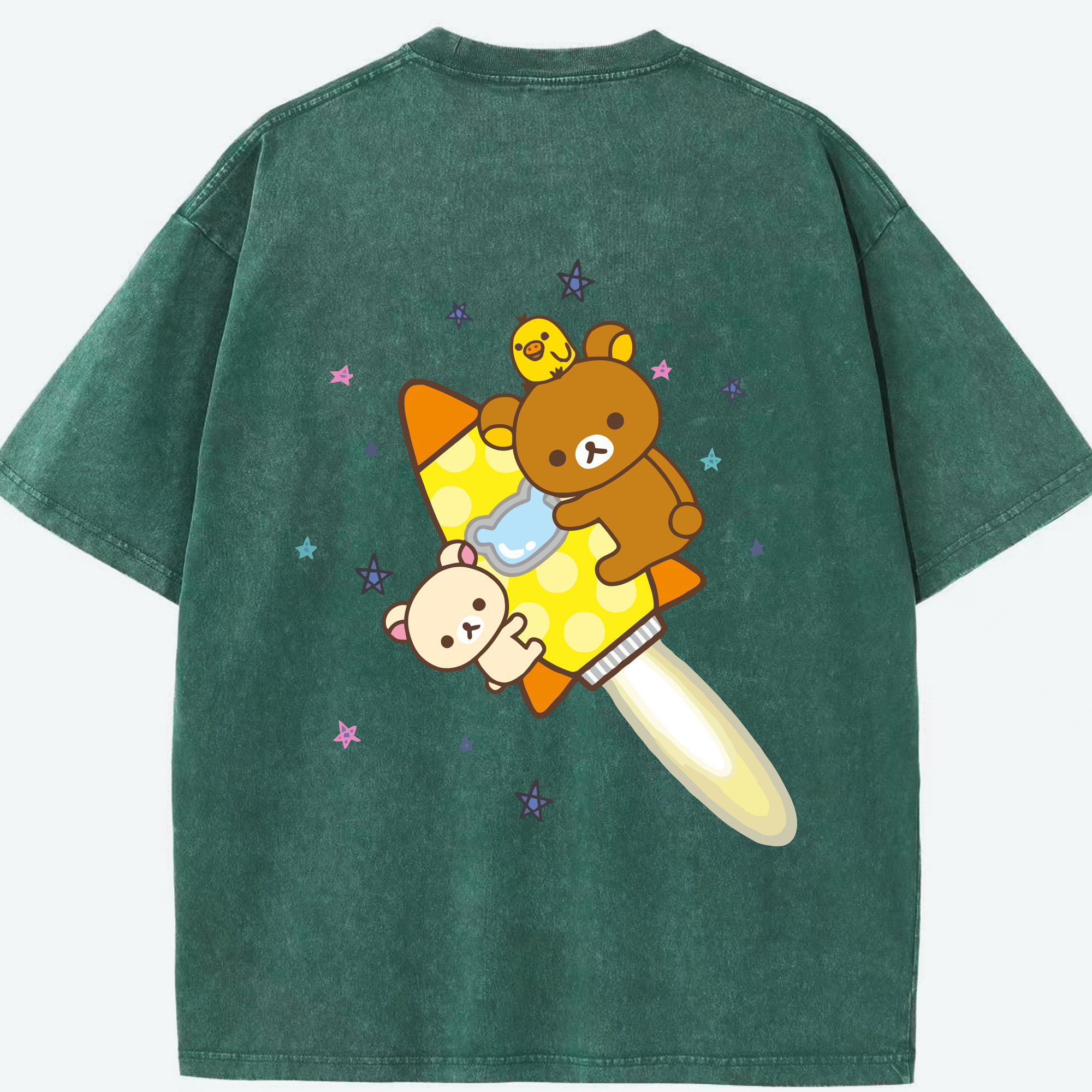 （画像用） リラックマ リラックマ キイロイトリ Rilakkuma Korilakkuma Kiiroitori 綿100% ヴィンテージ風 半袖Tシャツ（背面プリント）